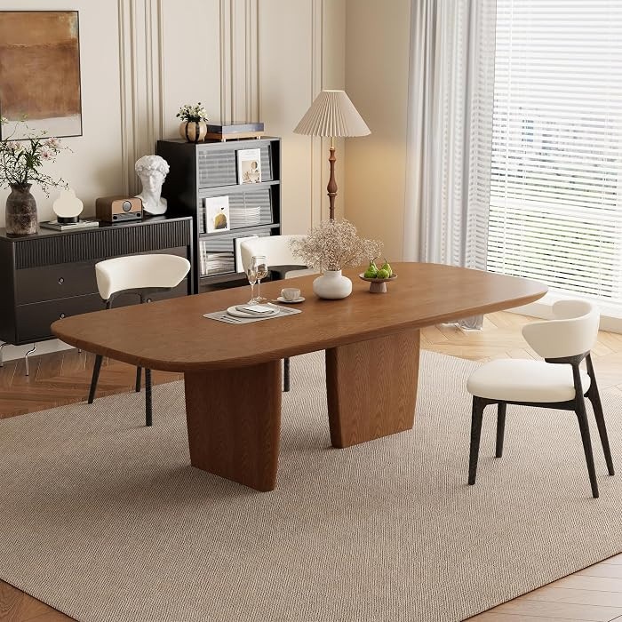 79" Rectangular Dining Table for 6-8, Wood Kitchen Table with Dual-Pedestal, Mid Century Modern D... | Amazon (US)