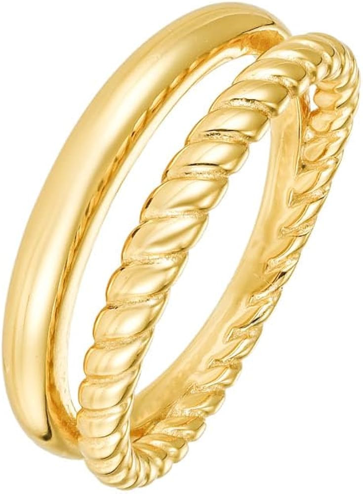 CAITLYNMINIMALIST Sterling Silver 18K Plated Gold Interlocking Essential Double Band Duo Ring Gif... | Amazon (US)