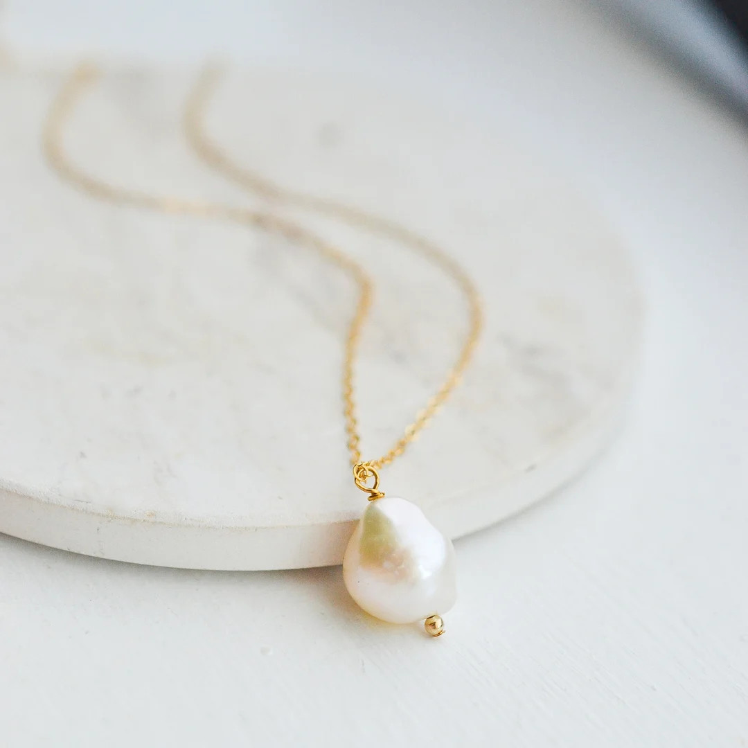 Large Baroque Pearl Necklace Gold, Gold Baroque Pearl Gold, Fireball Pearl Pendant, Baroque Penda... | Etsy (Global)