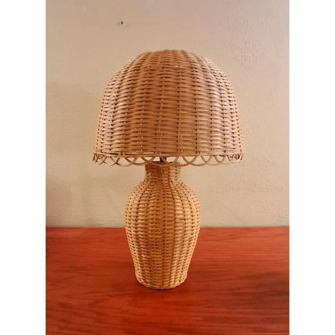 Natural Wicker Rattan Table Lamp Scalloped Vintage 21 x 15 Coastal Tropical Boho | Etsy (US)