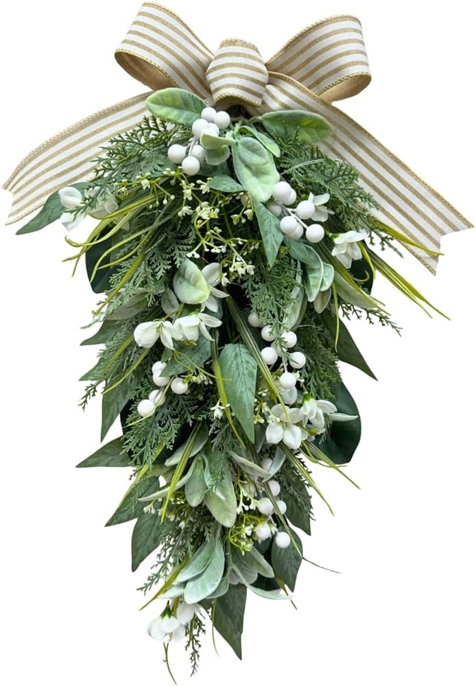 Svndlyn Lighted Artificial Spring Summer Teardrop Swag 25 Inch Eucalyptus and Magnolia Wreath wit... | Amazon (US)