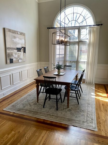Dining Room, Traditional Dining Room, Transitional Dining Room, Bright and Airy Dining Room, designer spaces, large wall art, neutral rug, modern dining room design, black light fixture, dining room light, target home, black dining room chairs, budget friendly dining room

#LTKstyletip #LTKhome #LTKfamily