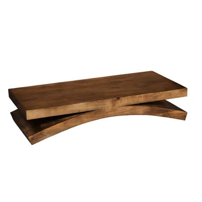 Brown Mango Solid Wood Coffee Table With Contemporary Style For Primary Living Room, Rectangular Shape, Polished Finish, Sled Base, 55 In Depth Look L | Wayfair North America