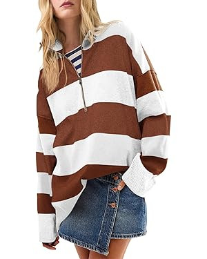 Yousify Oversized Womens Sweaters Fall 2025 Half Zipper Turtleneck Sweater Long Sleeve Tops S-2XL | Amazon (US)