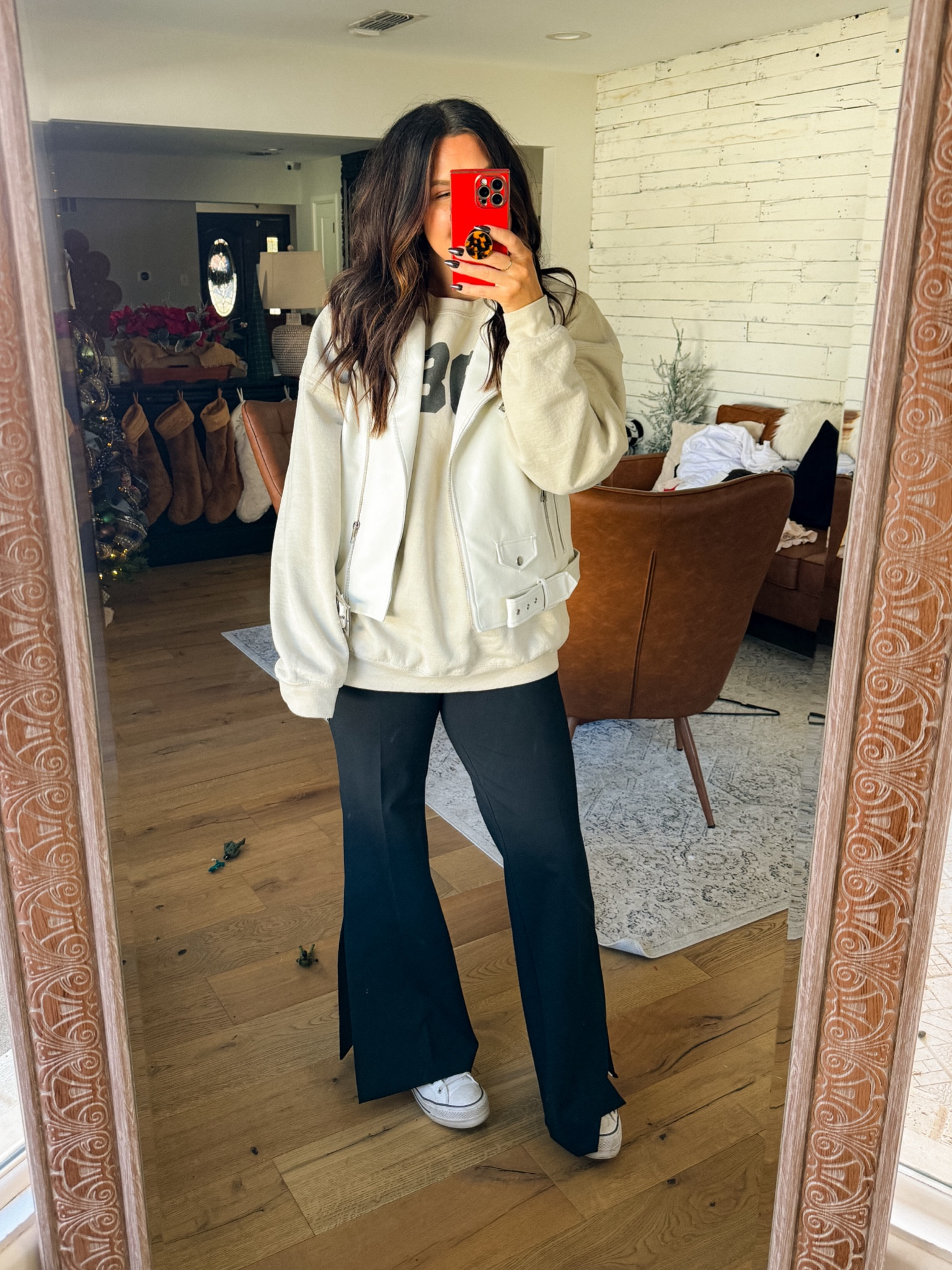 Casual Friday outfit. 
Year sweatshirt: XXL
Faux leather vest: XL
Split hem pant: XL
CONVERSE PLATFORM: size down 1/2


#LTKGiftGuide #LTKfindsunder50 #LTKstyletip