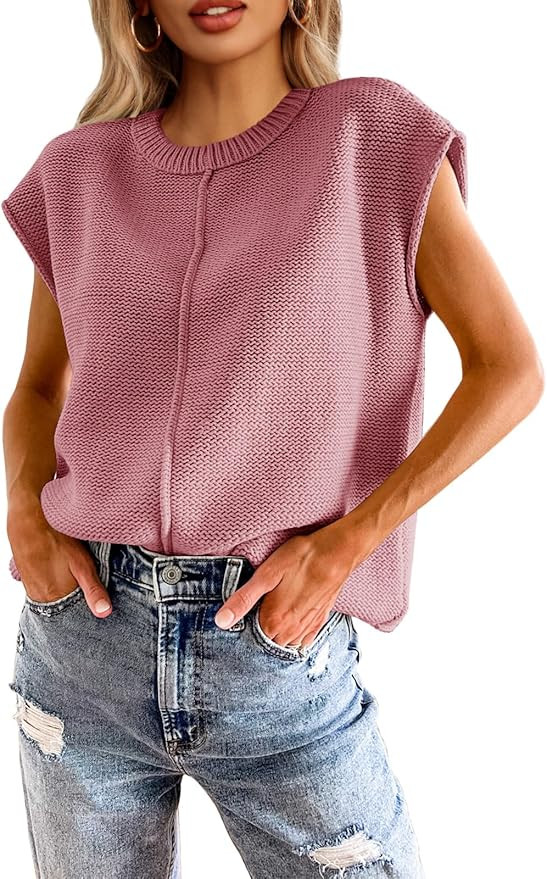 Saodimallsu Womens Summer Cap Sleeve Tops Casual Crew Neck Loose Fit Knit Lightweight Sweater Pul... | Amazon (US)