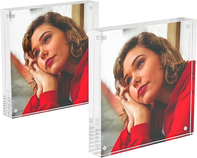 2 Pack Acrylic Picture Frame 5x5,Double Sided Magnetic Freestanding 24mm Thick Blocks Frameless C... | Amazon (US)