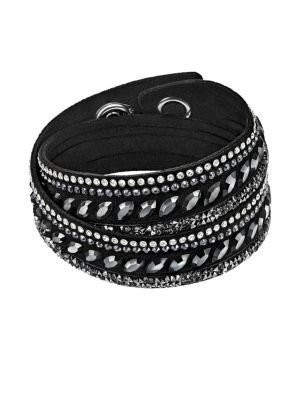 Slake Pulse Black Crystal-Accented Leather Wrap Bracelet | Lord & Taylor