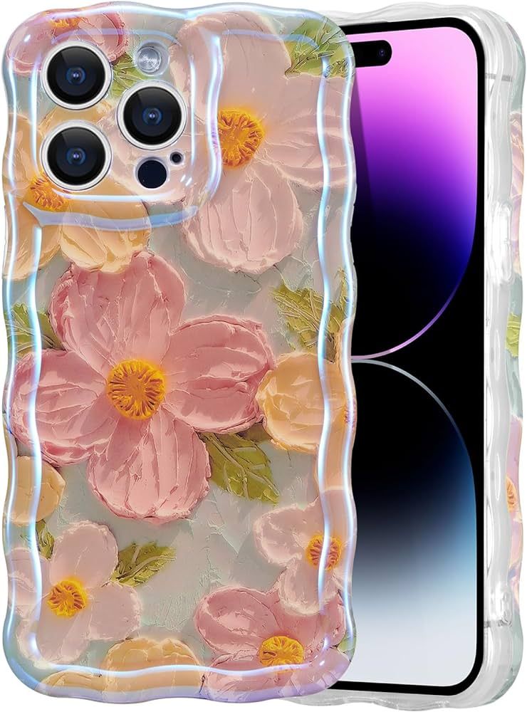 EYZUTAK Case for iPhone 14 Pro, Colorful Retro Oil Painting Printed Flower Laser Glossy Pattern C... | Amazon (US)