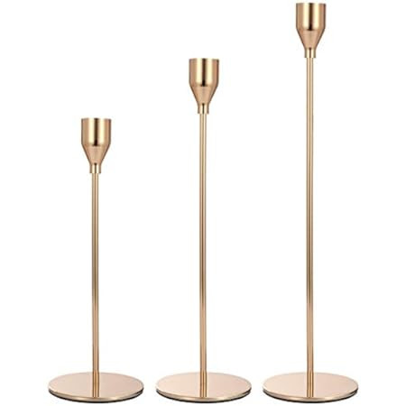 SUJUN Gold Candle Holders Set of 3 for Taper Candles, Decorative Candlestick Holder for Wedding, Din | Amazon (US)