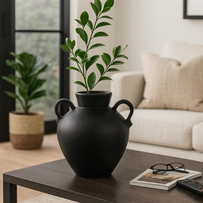 Modern Terracotta Vase - Handcrafted Pottery Jug with Handles - Rustic Decorative Vase for Home, Office, Room & Tabletop - 17" Black | Target
