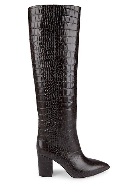 Knee-High Croc-Embossed Leather Boots | Saks Fifth Avenue