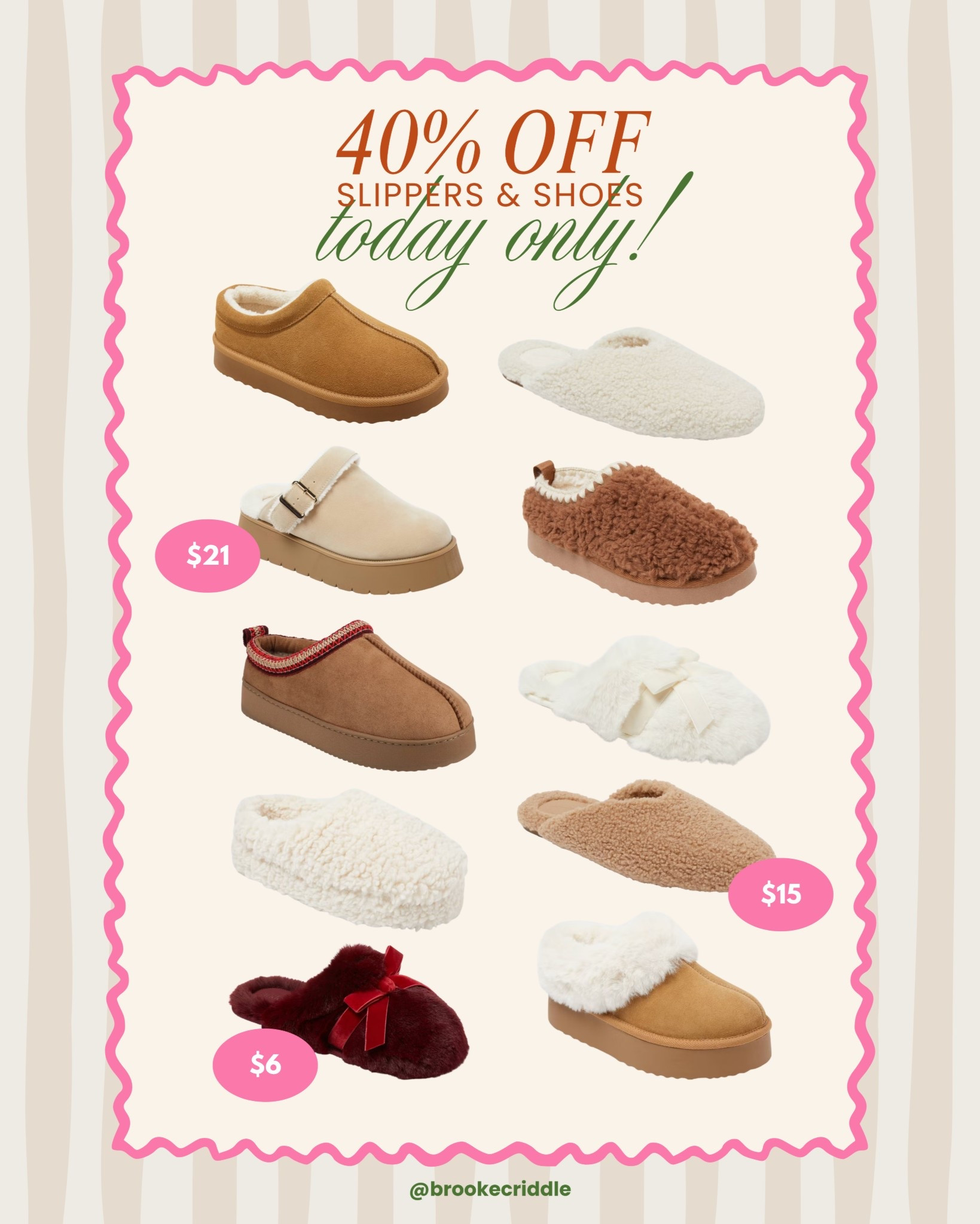 40% off slippers & shoes today only (11/16)! 🧸✨ Cozy sherpa, faux-suede slip-ons, and plush winter styles all linked. Perfect affordable gift ideas! 🎁
#giftideasforher #holidaygifts2025 #cozyseasonfinds #ugginspired #winterstyle

#LTKGiftGuide #LTKShoeCrush #LTKSaleAlert