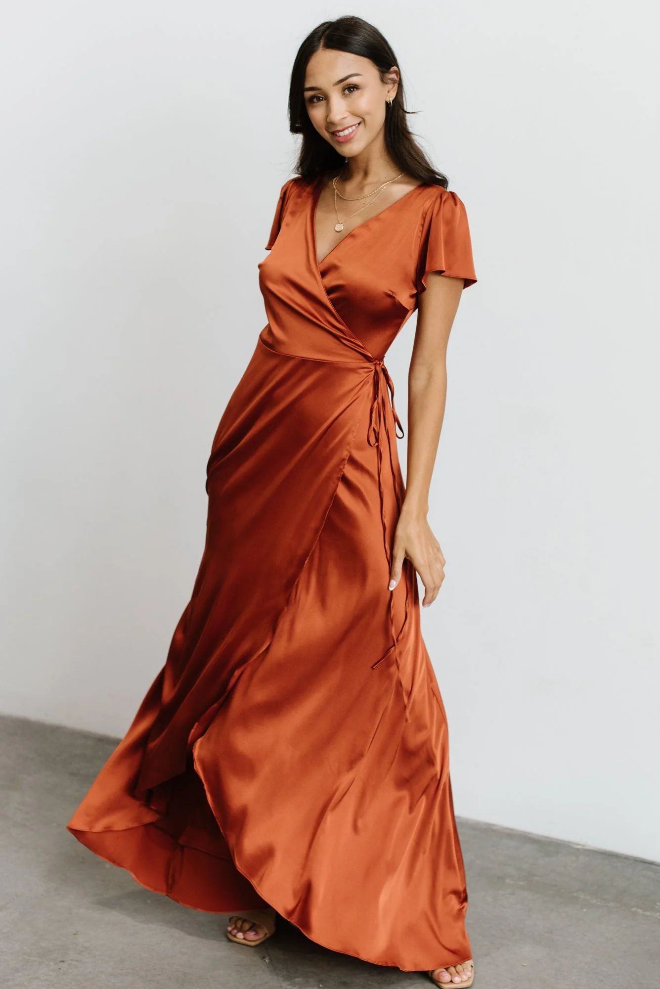 Krystal Satin Wrap Gown | Copper | Baltic Born