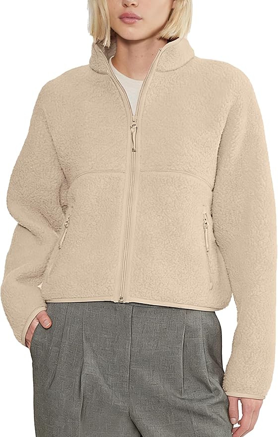 Fleece Jackets Women Causal Long Sleeve Sherpa Jacket Warm Ziper Fuzzy Coat Sweatshirts Trendy wi... | Amazon (US)