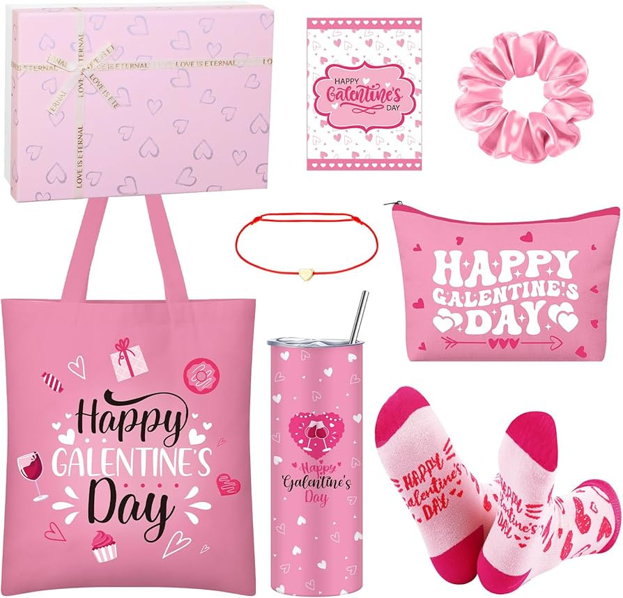 Sieral 8 Pcs Happy Galentine's Day Gift Set for Women Include 16 oz Tumbler Canvas Tote Bag Makeu... | Amazon (US)