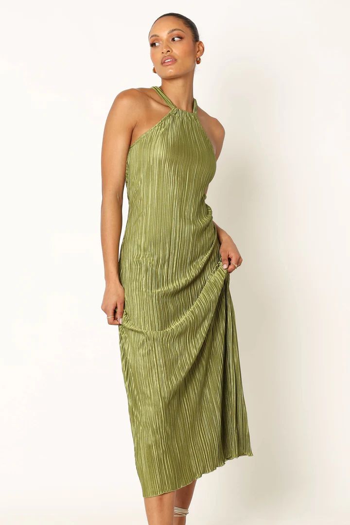 Melody Plisse Halter Maxi Dress - Olive | Petal & Pup (AU)