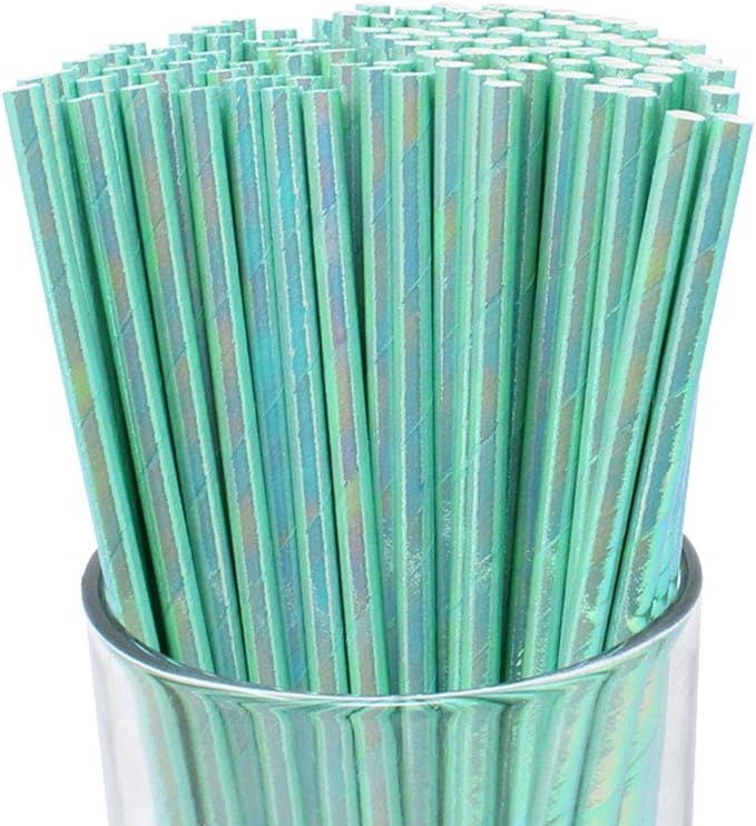 Just Artifacts Iridescent Disposable Drinking Party Paper Straws (100pcs, Seafoam) | Amazon (US)