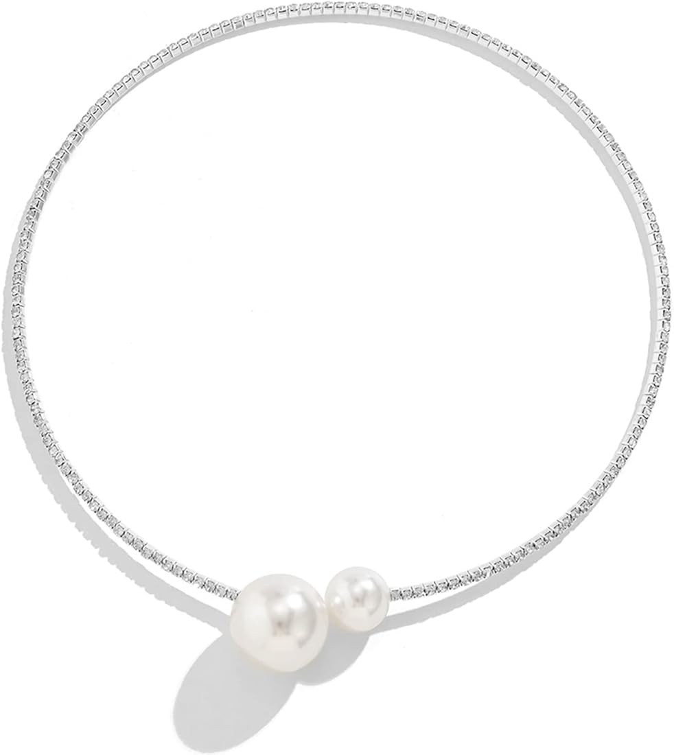 Skyfun Gold Necklace for Women Pearl Choker Necklace Personalized Gifts for Women Pearl Open Choker  | Amazon (US)