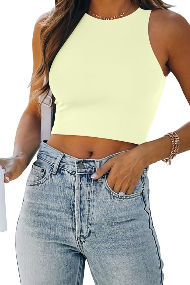 EFAN Womens Sexy Sleeveless Double Lined Crop Tops Workout Cute Tight Racerback Tank Tops Summer ... | Amazon (US)