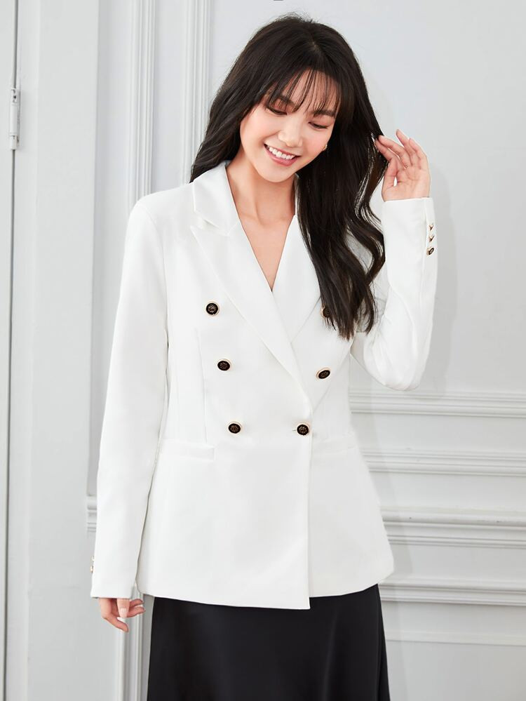 Double Breasted Decor Pocket Blazer | SHEIN