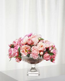 Mix Peony in Large Stripe Cut Bowl | Horchow