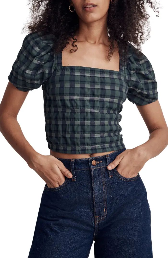 Hopewell Plaid Puff Sleeve Crop Top | Nordstrom