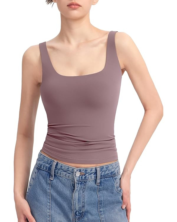 PUMIEY Women's Square Neck Tank Top Sleeveless Double Lined Basic Tops Sharp Collection | Amazon (US)