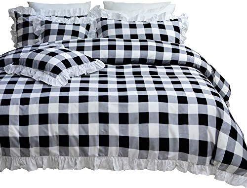 TEALP Buffalo Check Bedding Queen with White Ruffles (Queen,1 Duvet Cover + 2 Pillow Cover) | Amazon (US)