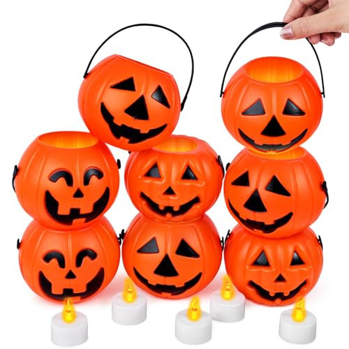 3 otters 8PCS Halloween Pumpkin Buckets, Mini Portable Pumpkin Buckets Trick or Treat Buckets for Party Birthday Halloween Family Gatherings | Amazon (US)