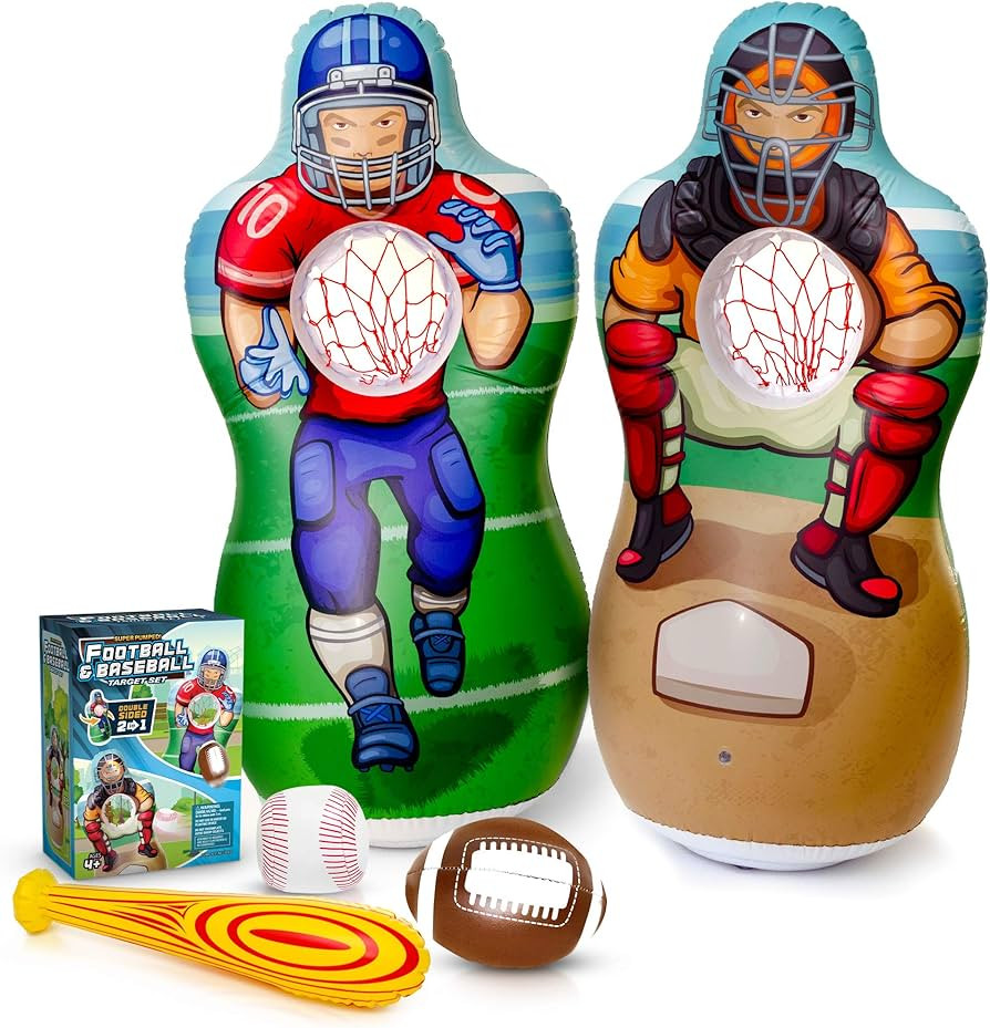 Super Pumped! Inflatable Double-Sided Baseball & Football Target Set - Blow Up Toy with Soft Foot... | Amazon (US)