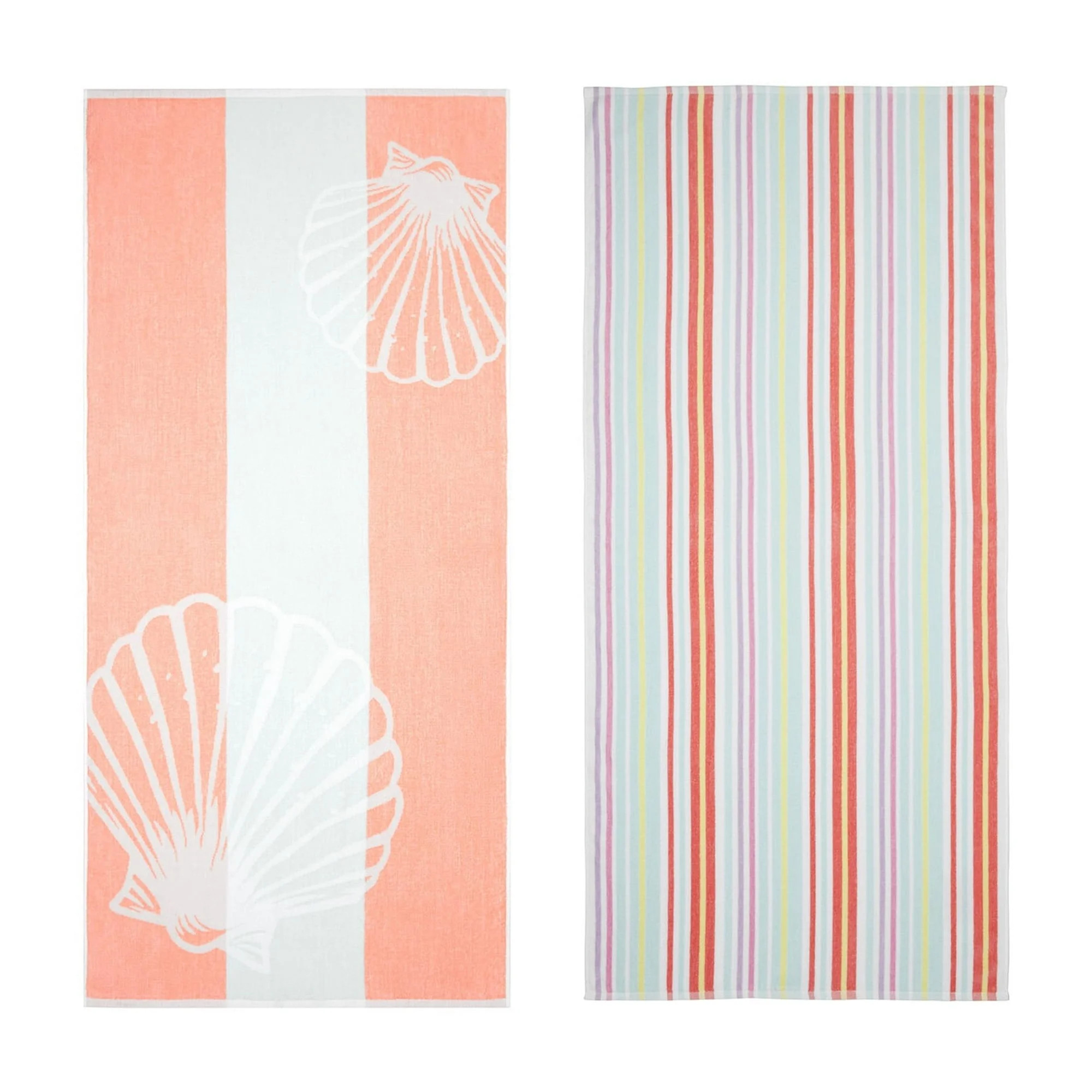 Mainstays Coral Starfish & Stripes Beach Towels (2 Count) | Walmart (US)