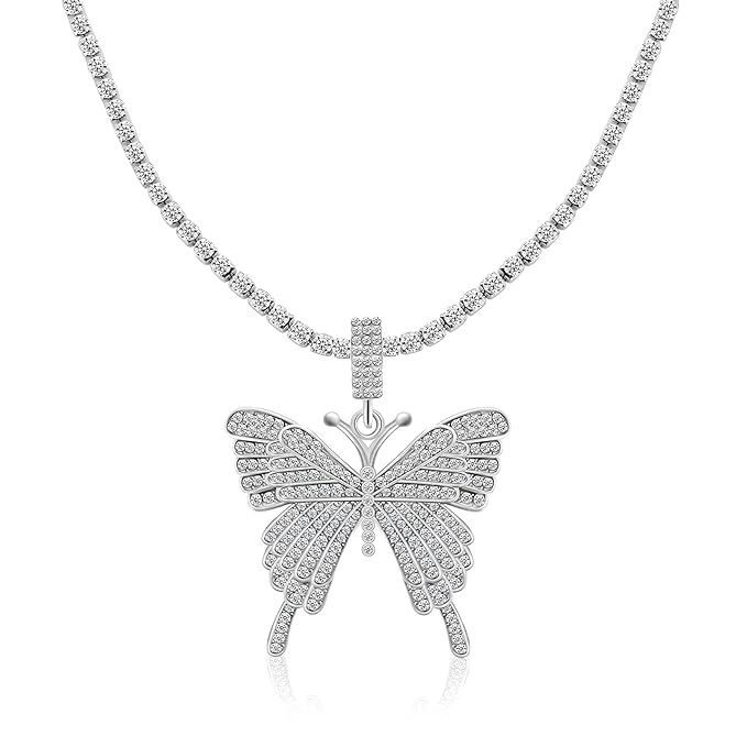 VFlowee Big Butterfly Crystal Long Necklace Ladies Pendant Bling Butterflies Necklaces Sparkly Rh... | Amazon (US)