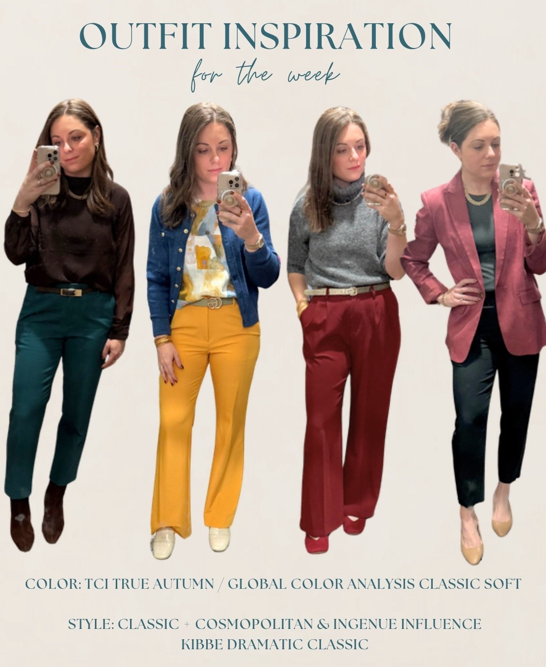 Recent OOTD
5’6” - 150lbs - medium

Flexible on colors, focusing on style 

Kibbe Dramatic Classic
True Autumn, Soft Autumn, Soft Summer


#LTKootd