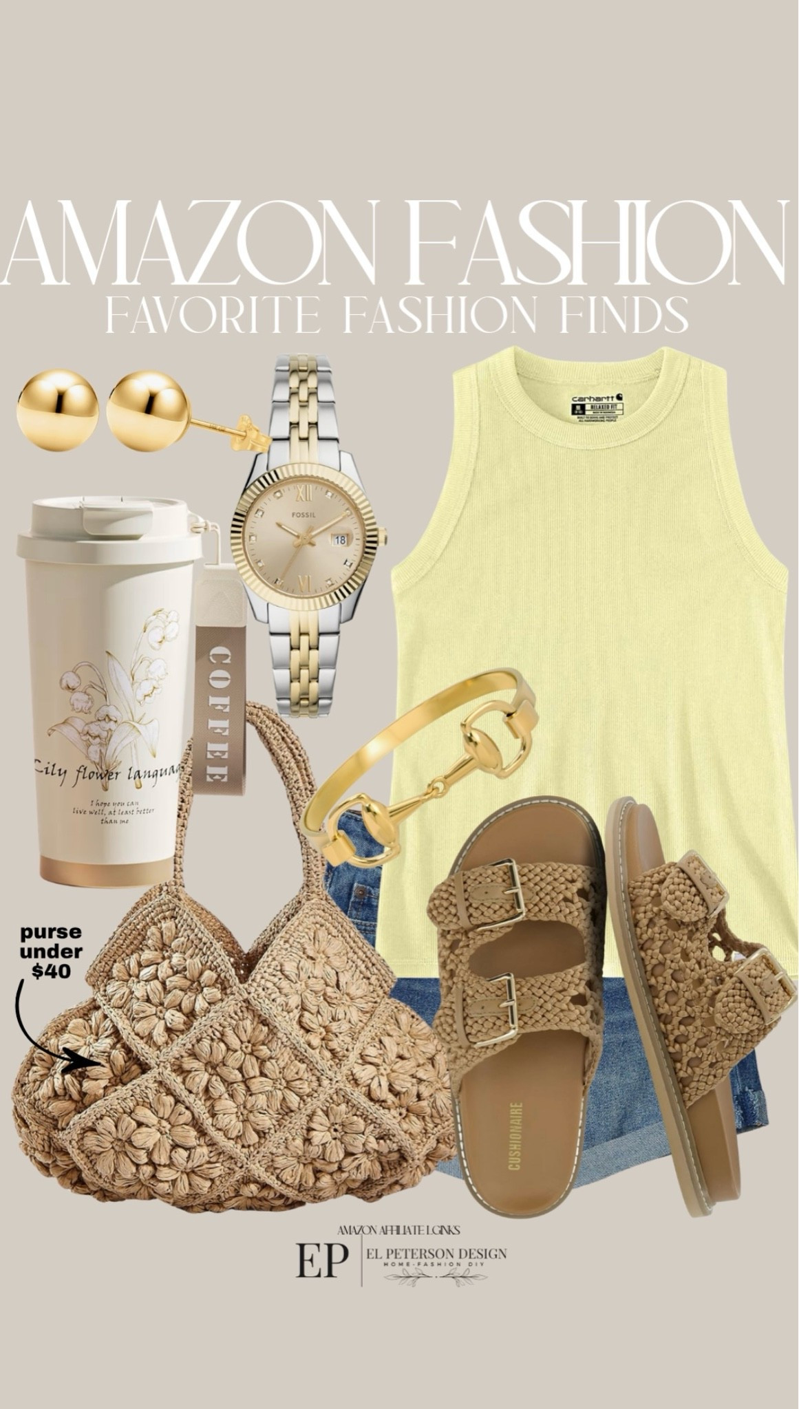 Amazon Fashion
Shorts
Tank top
Tumbler
Earrings
Watch
Purse
Bracelet