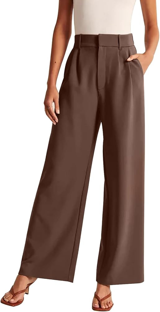 KUNMI Women's Wide Leg Pants Work Business Casual Loose High Waisted Dress Palazzo Flowy Trousers | Amazon (US)