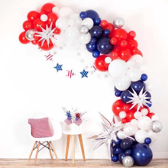 DIY 4th of July Patriotic Balloon Garland | Red White Blue Balloon Arch Decor, Fourth of July Dec... | Etsy (US)
