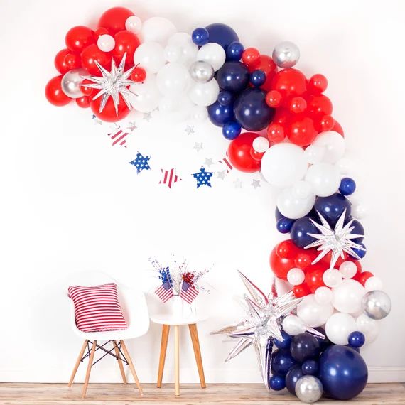 DIY 4th of July Patriotic Balloon Garland | Red White Blue Balloon Arch Decor, Fourth of July Dec... | Etsy (US)
