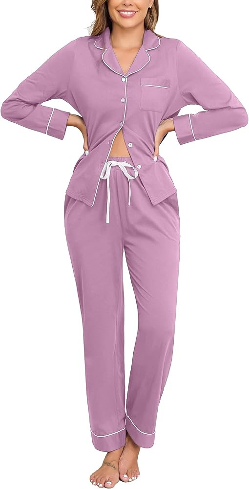 Veseacky 100% Cotton Pajamas for Women Set Long Sleeve Button Down Sleepwear Soft Pjs Lounge Sets... | Amazon (US)