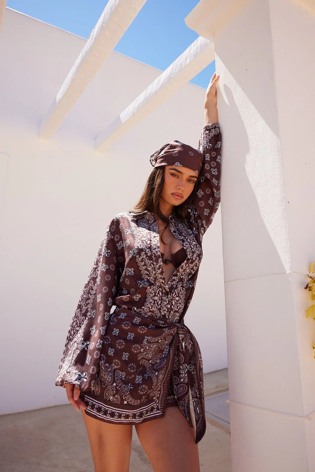ESPRESSO BANDANA Brown Printed Long Sleeve Shirt | Noughts and Kisses