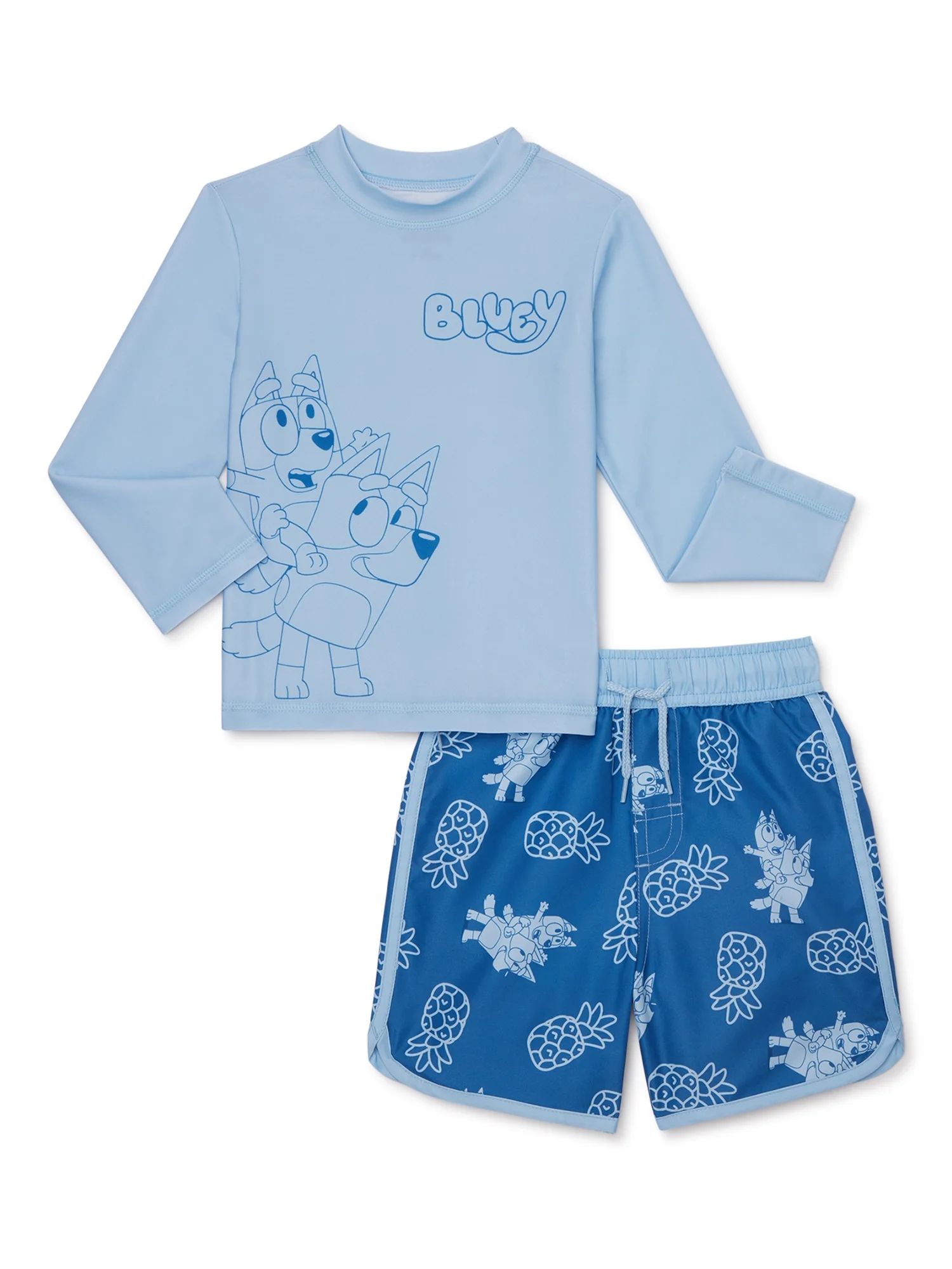 Bluey Toddler Boys’ Long Sleeve Rashguard and Swim Trunks Set with UPF 50+, 2-Piece, Sizes 2T-4... | Walmart (US)