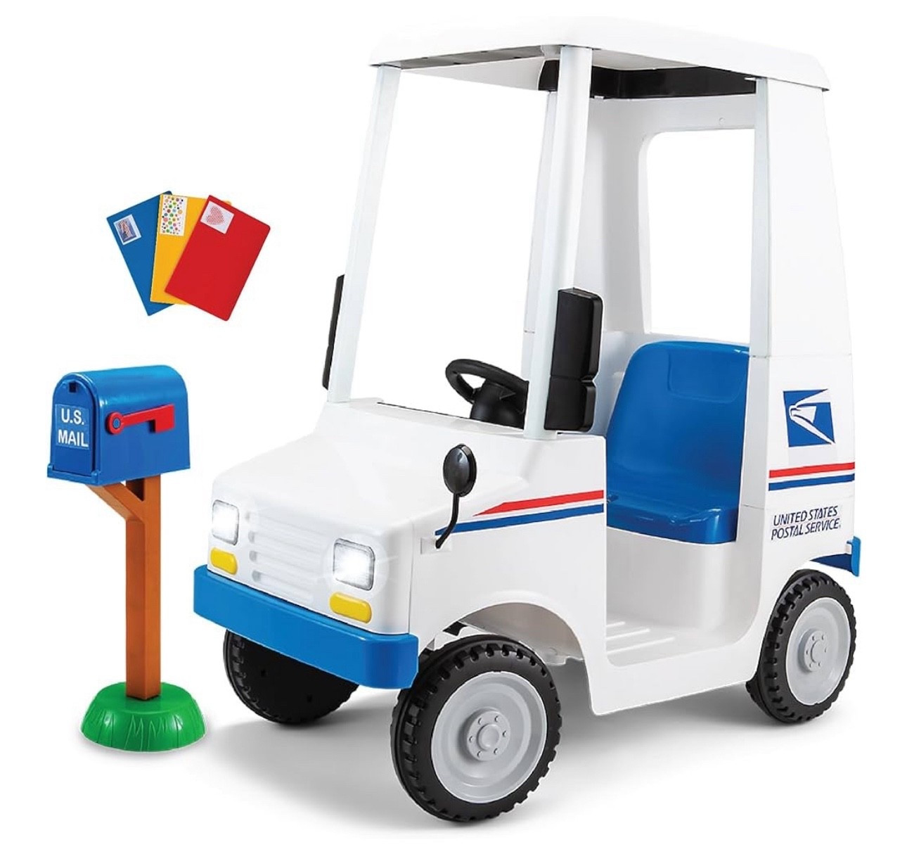 Kid Trax USPS Mail Truck Ride-On Toy
6V Ages 3-5 Max Weight 60 lb Includes Mailbox Play Envelopes Working Headlights Horn FM Radio MP3 Input

#LTKKids