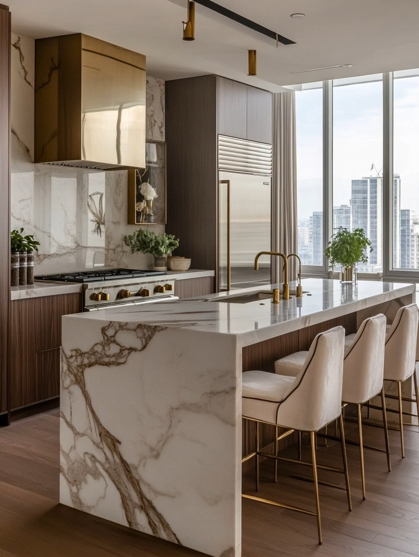 The foundation of this gorgeous kitchen? Cohesion.

An ivory waterfall island with soft brushed gold veining sets the tone. Pair it with ivory high chairs featuring brushed gold legs, a matching brushed gold faucet, and subtle gold accents in your hardware or appliances.

This is how you create a modern, elegant, minimalist kitchen — without falling into cold, boring minimalism.

The formula:

Ivory as your base

Brushed gold as your accent

Warm wood to ground the space

When metals repeat and tones stay consistent, the entire kitchen feels intentional, elevated, and effortlessly luxurious.

Understated. Refined. Timeless.

#ModernKitchen #IvoryAndGold #MinimalLuxury #KitchenDesign 

 #LTKHome