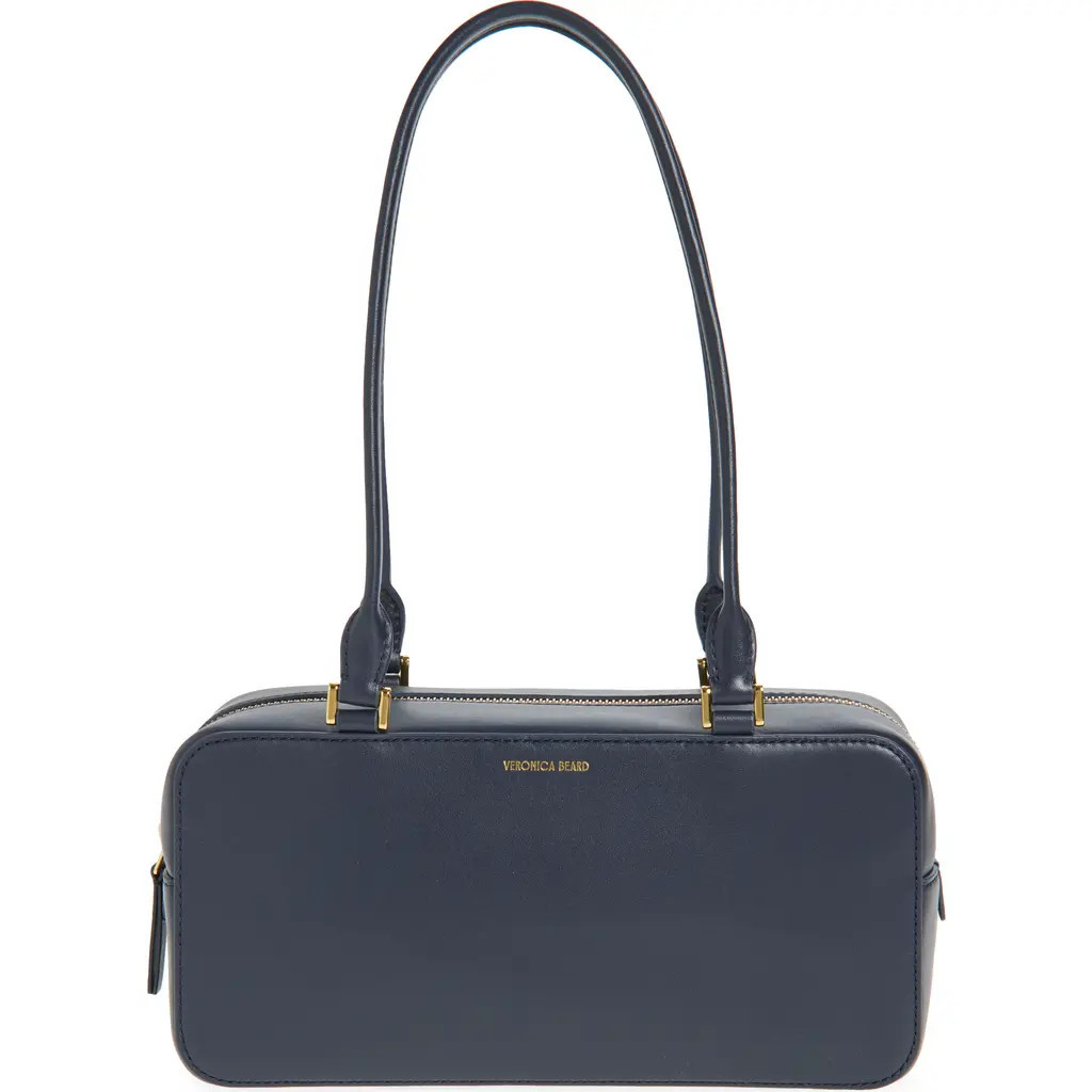 Veronica Beard Boxy Leather Shoulder Bag in Navy at Nordstrom | Nordstrom