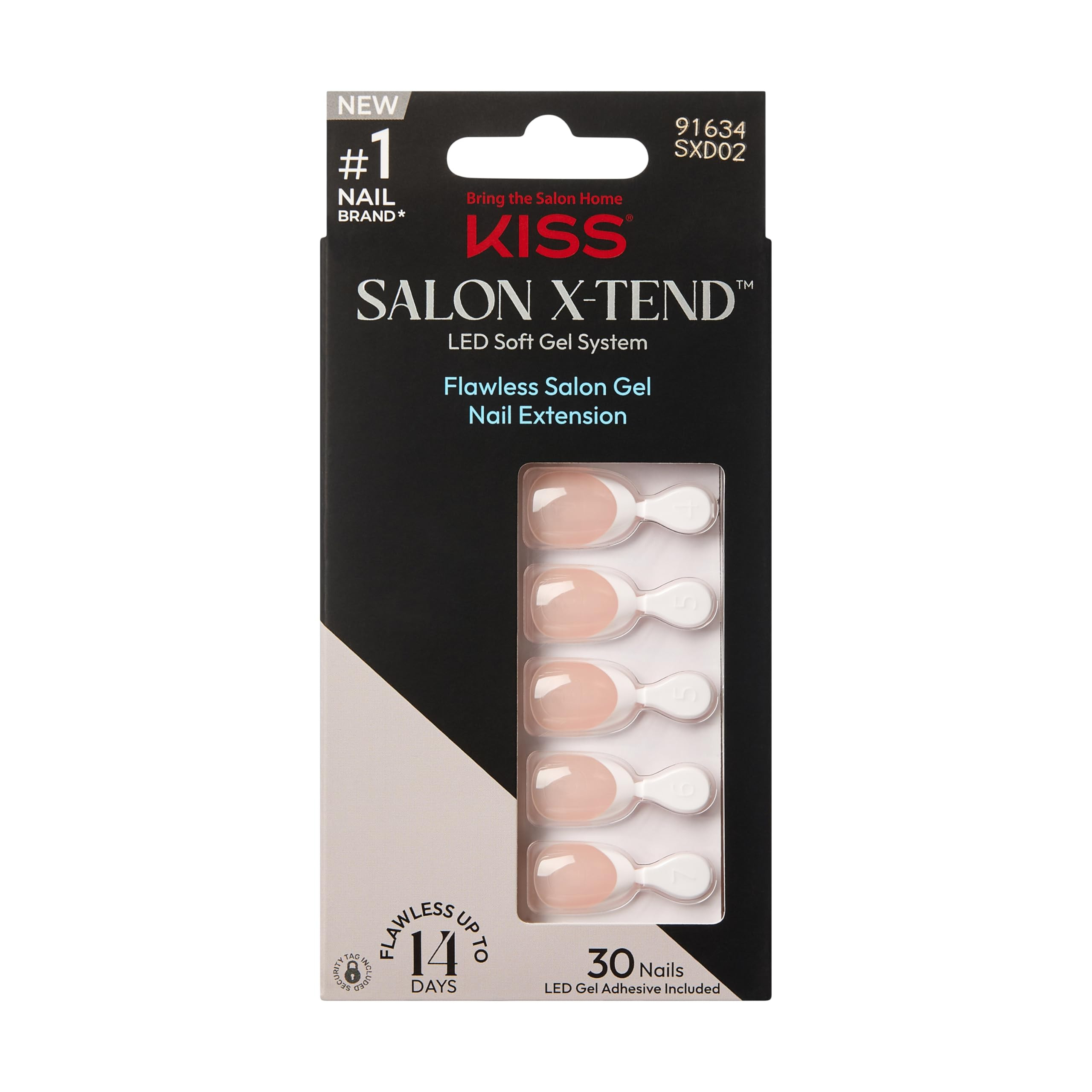 KISS Salon X-tend, Press-On Nails, Nail glue included, 'Nonsense', Light White, Short Size, Almon... | Amazon (US)