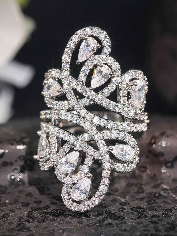 1 PC Classical Cubic Zirconia Ring For Women For Wedding Valentine's Day Gift Jewelry Valentines | SHEIN