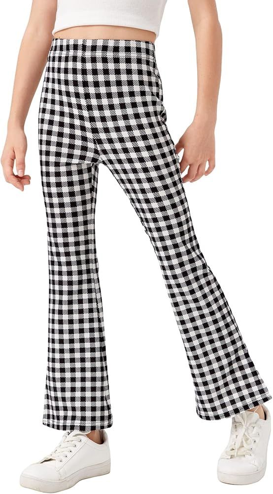 Milumia Girl's Plaid Split Hem Elastic High Waist Flare Pants Bell Bottom Trousers | Amazon (US)