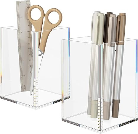 NIUBEE Acrylic Pen Holder 2 Pack,Clear Desktop Pencil Cup Stationery Organizer for Office Desk Ac... | Amazon (US)