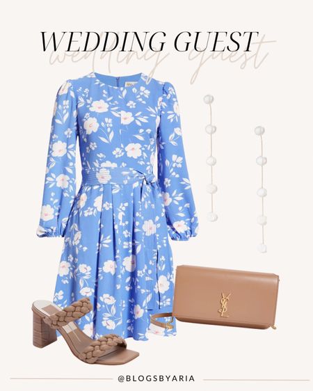 Spring wedding guest dress. The perfect shade of blue dress with pink flowers paired with neutral accessories. What to wear to spring wedding. Wedding guest dresses 

#LTKwedding #LTKstyletip #LTKFind