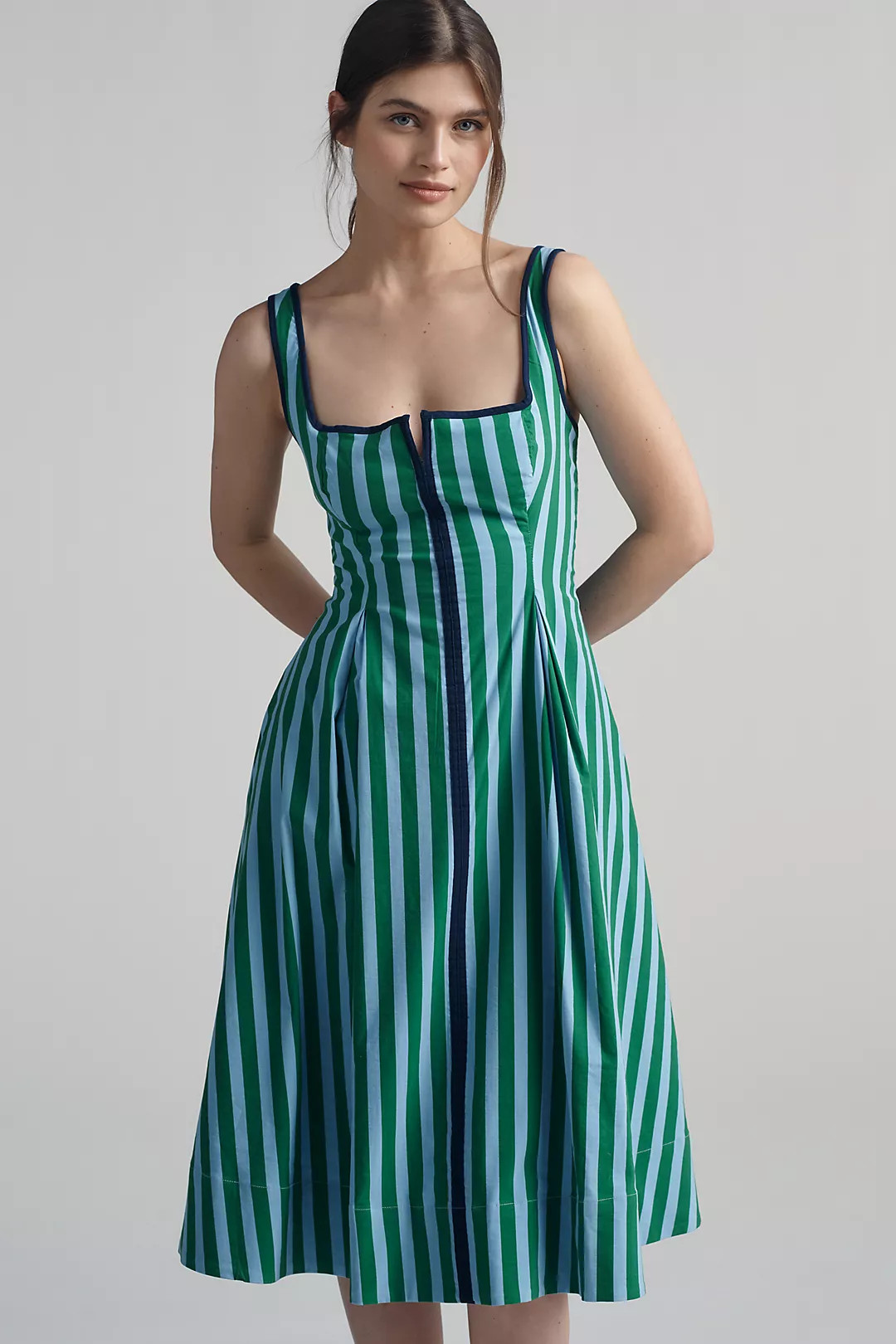 The Arlette Square-Neck Piped Midi Dress by Maeve | Anthropologie (US)